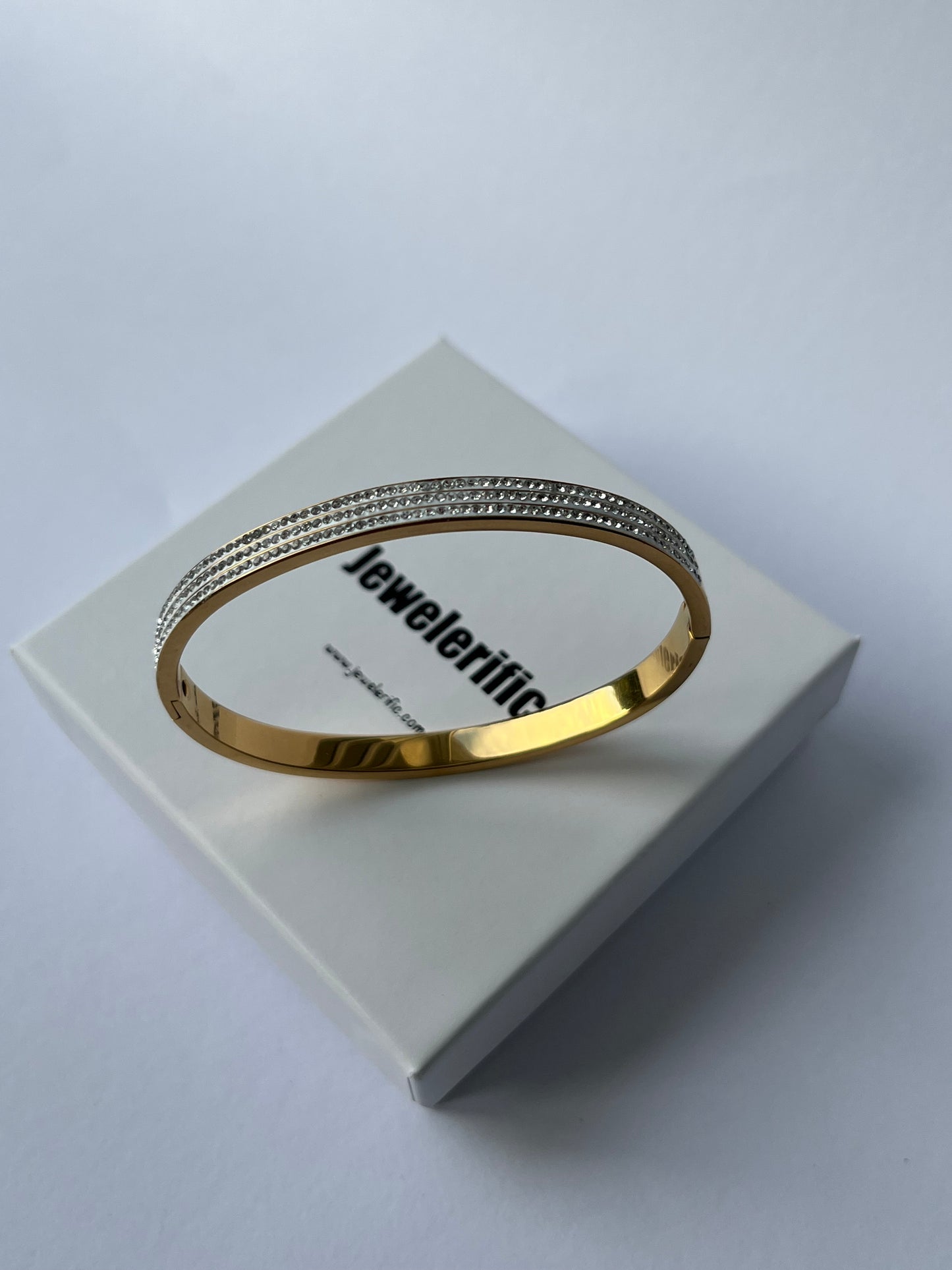 Gold Bangle Bracelet with Cubic Zirconia
