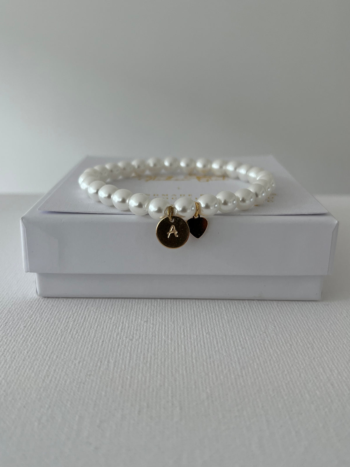 Personalised Pearl Bracelet with Gold Initial Disc