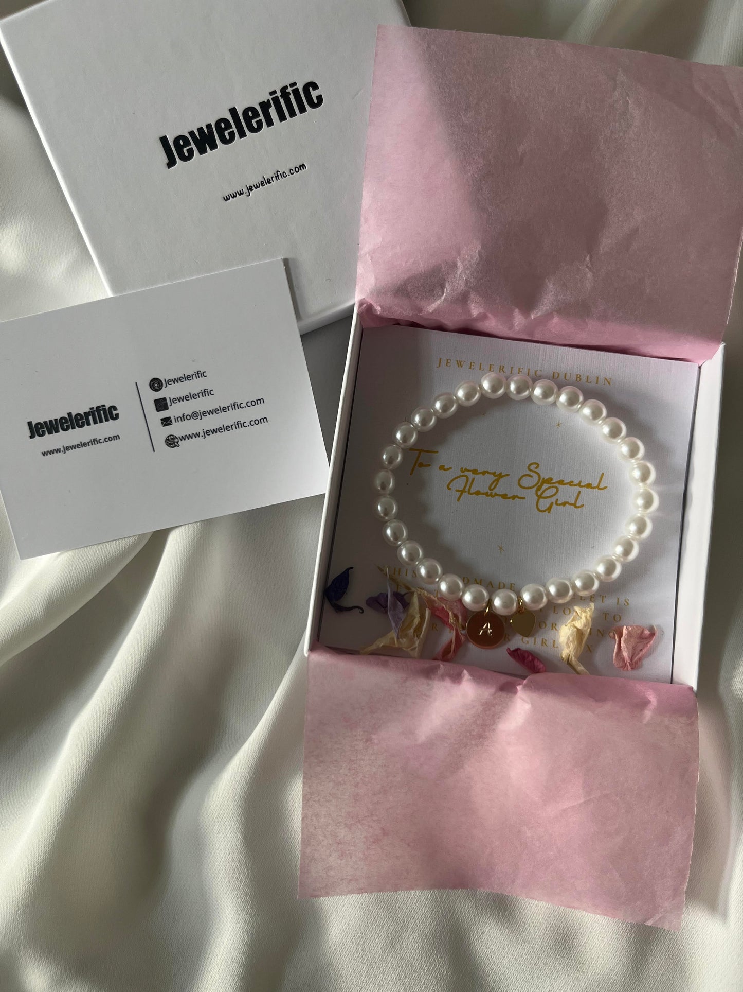 Personalised Flower Girl Bracelet with Initial Disc