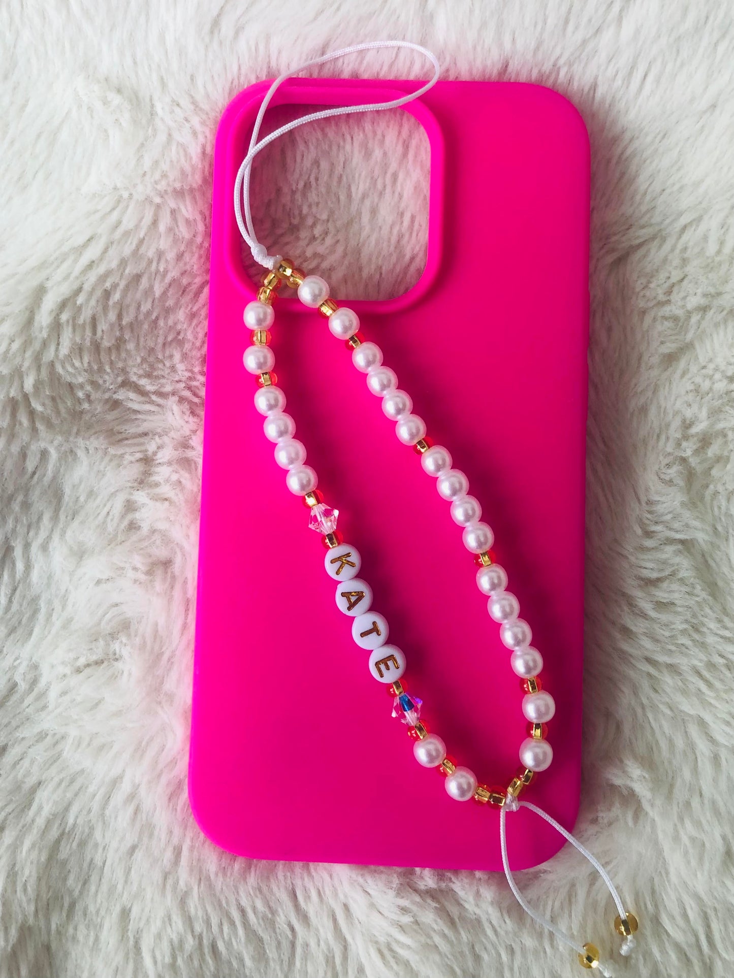 Phone Charm - Pearl and Gold with Name