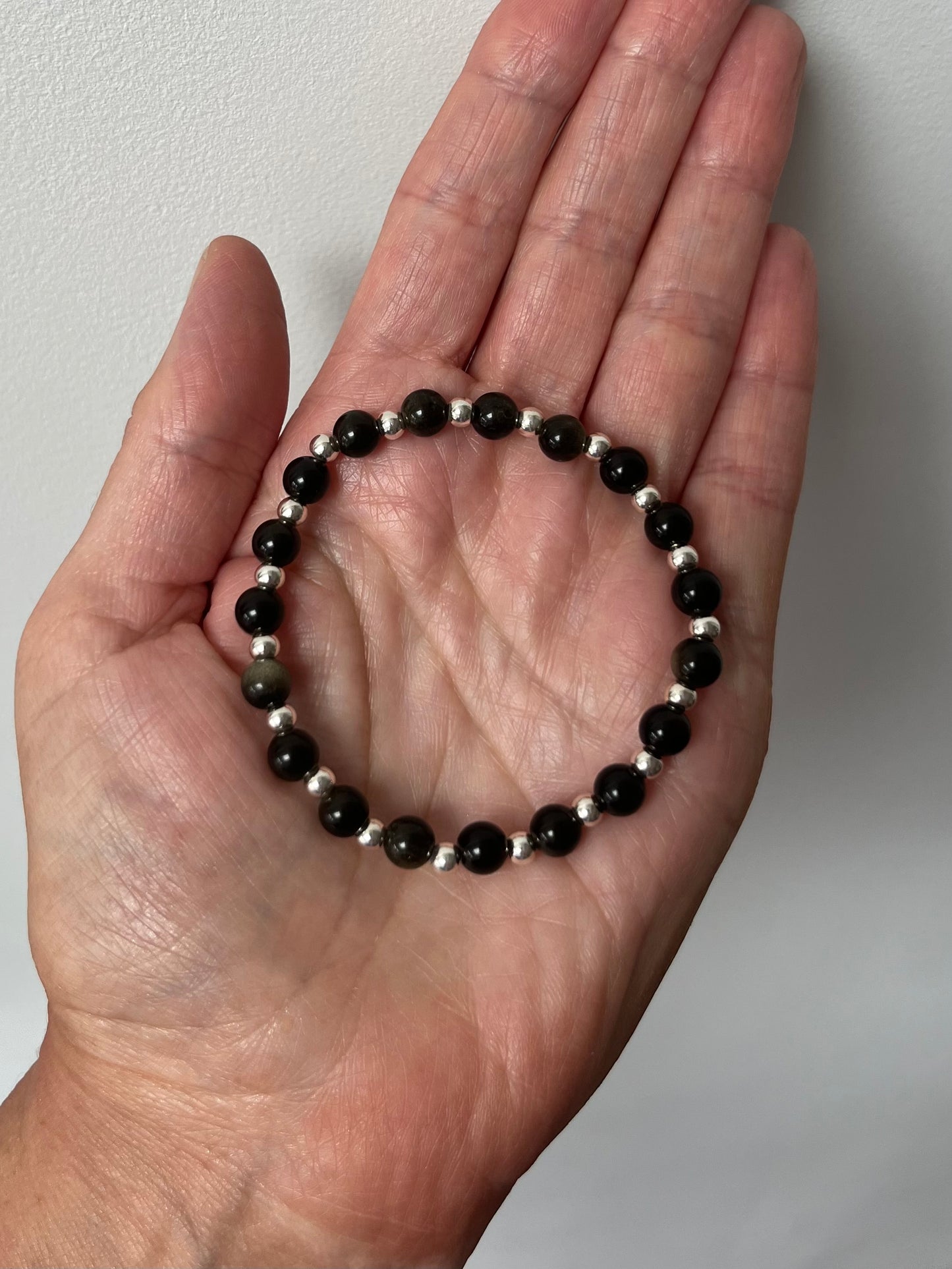 Gold Obsidian Crystal Bracelet with Sterling Silver