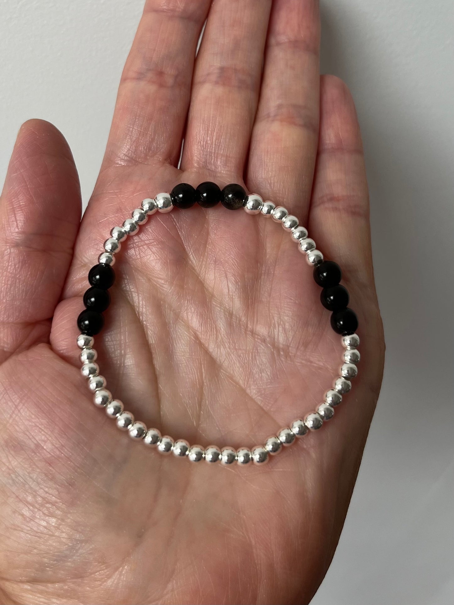 Gold Obsidian and Sterling Silver Bracelet