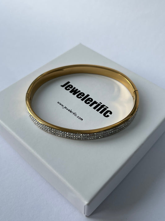 Gold Bangle Bracelet with Cubic Zirconia