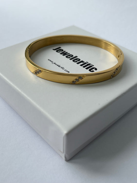 Gold Bangle Bracelet with Three Cubic Zirconia