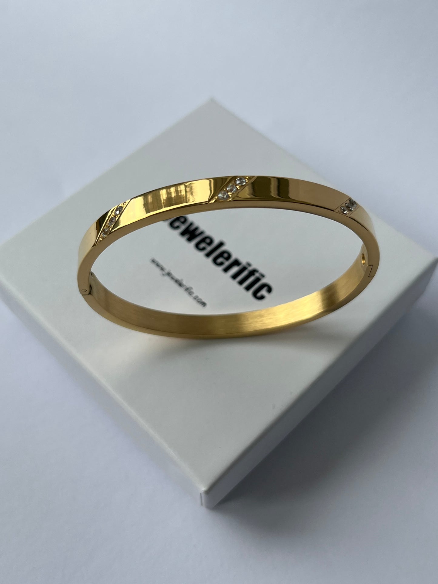 Gold Bangle Bracelet with Three Cubic Zirconia