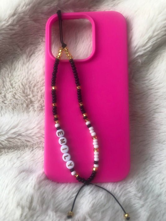 Phone Charm - Stylish Black & Gold with Name