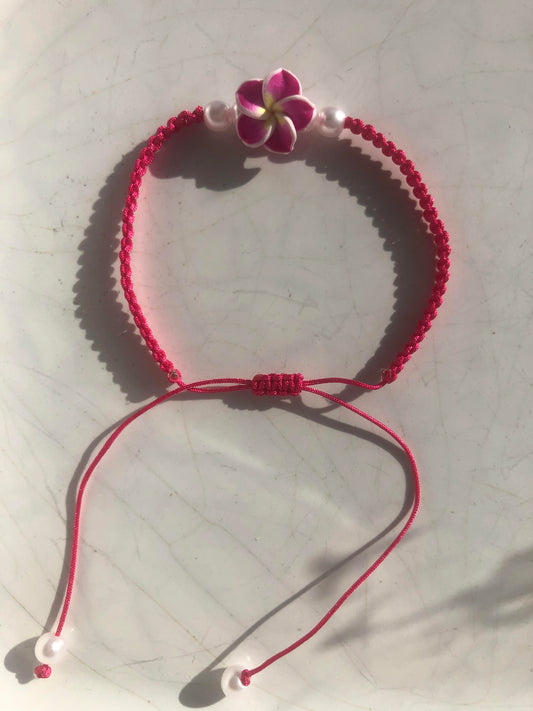 Flower String Bracelet  - Dark Pink