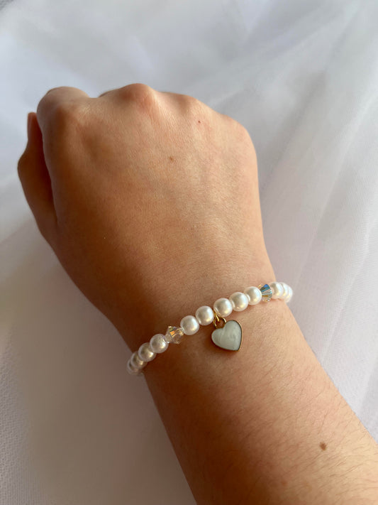 Pearl Crystal Bracelet - Love Heart Charm