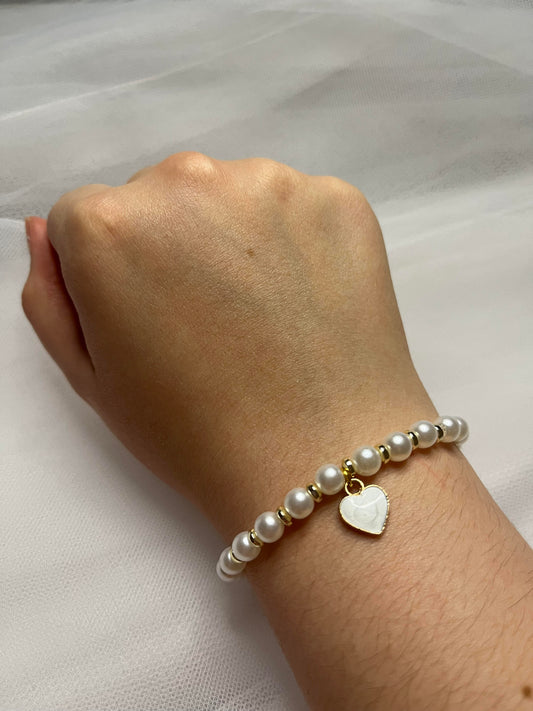 Pearl Bracelet - Love Heart Charm