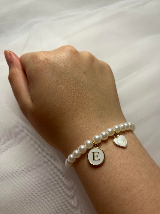 Pearl Bracelet - Letter & Heart Charm