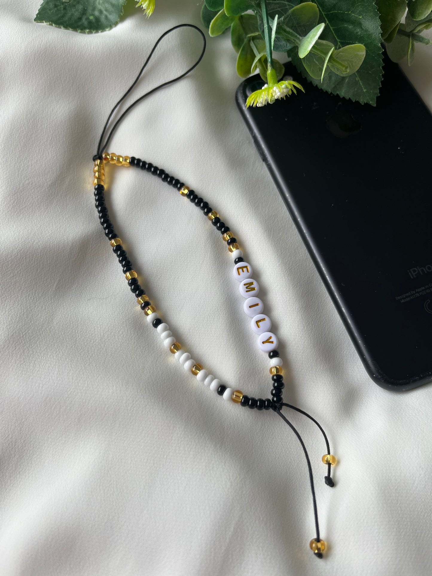 Personalised Black & Gold Phone Charm - Name