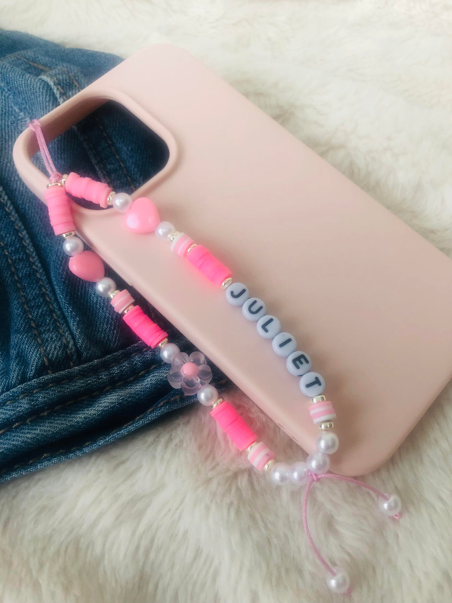 Phone Charm - Pink Flower with Name