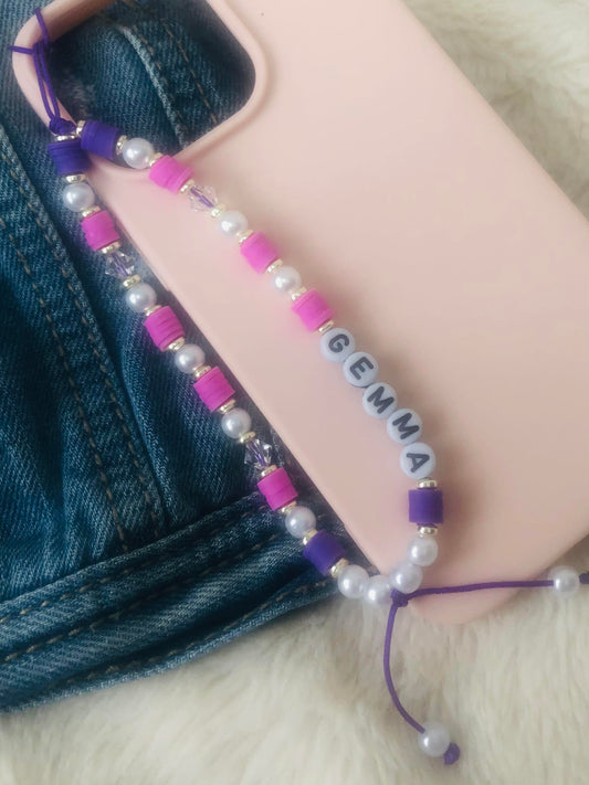 Phone Charm - Purple Crystal with Name