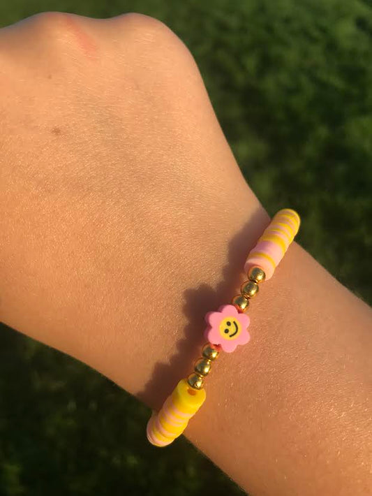 Clay Bead Bracelet - Pink Daisy