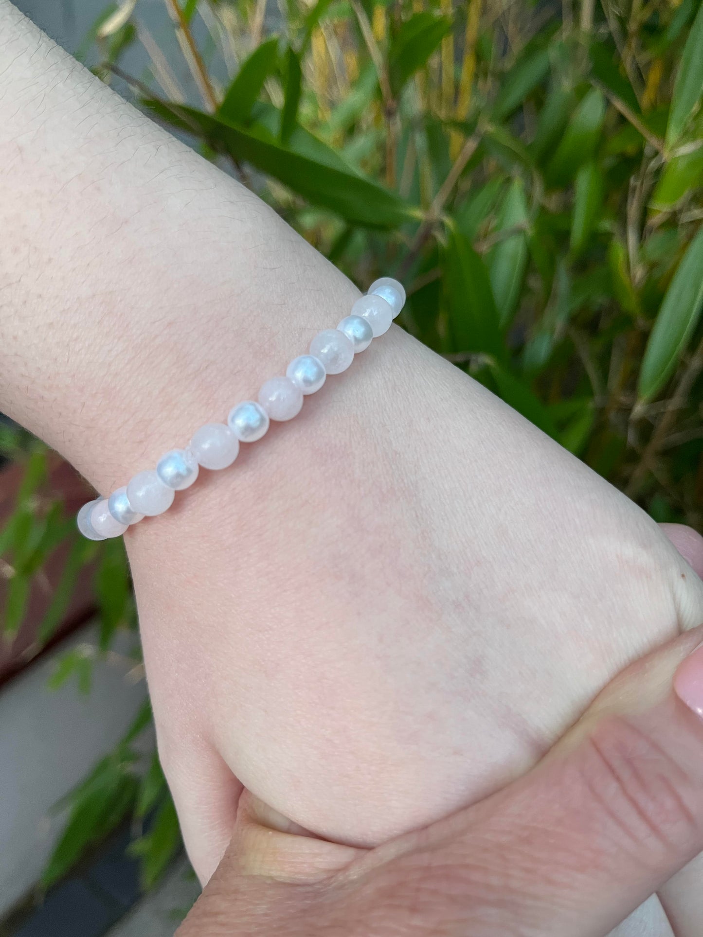 Rose Quartz Crystal and Pearl Bracelet