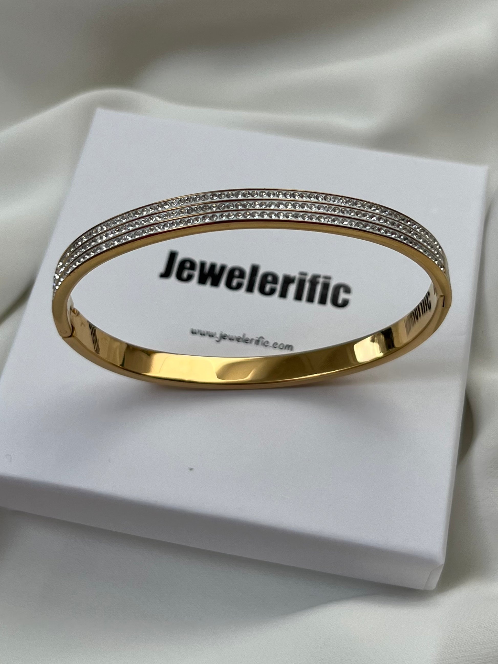 Gold Bangle Bracelet with Cubic Zirconia