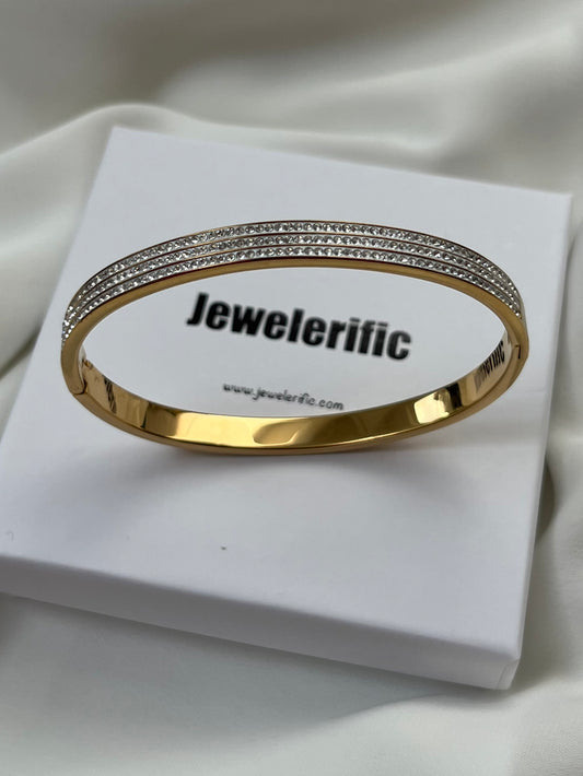 Gold Bangle Bracelet with Cubic Zirconia