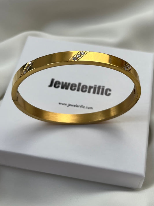 Gold Bangle Bracelet with Cubic Zirconia