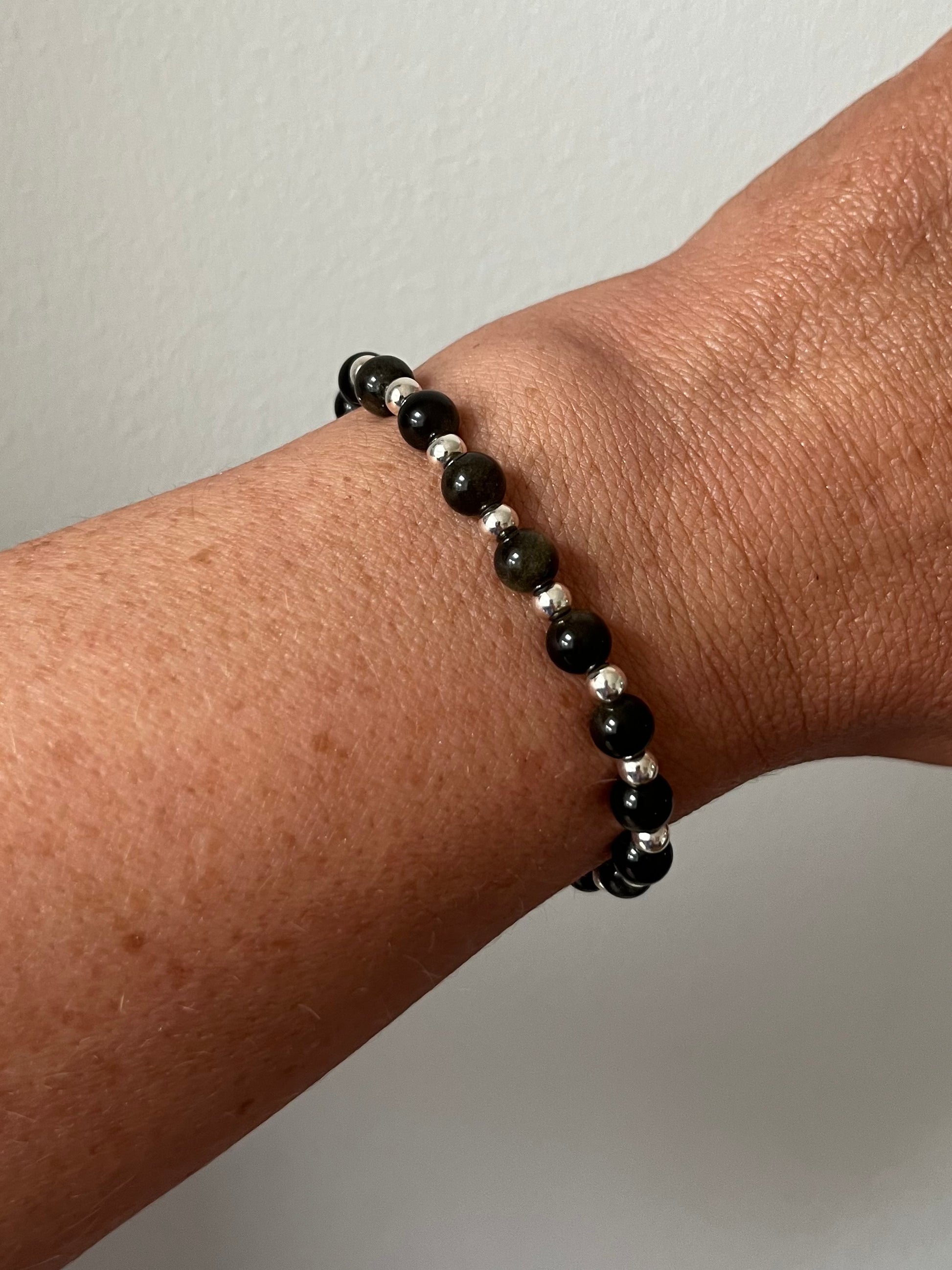 Gold Obsidian Crystal Bracelet with Sterling Silver