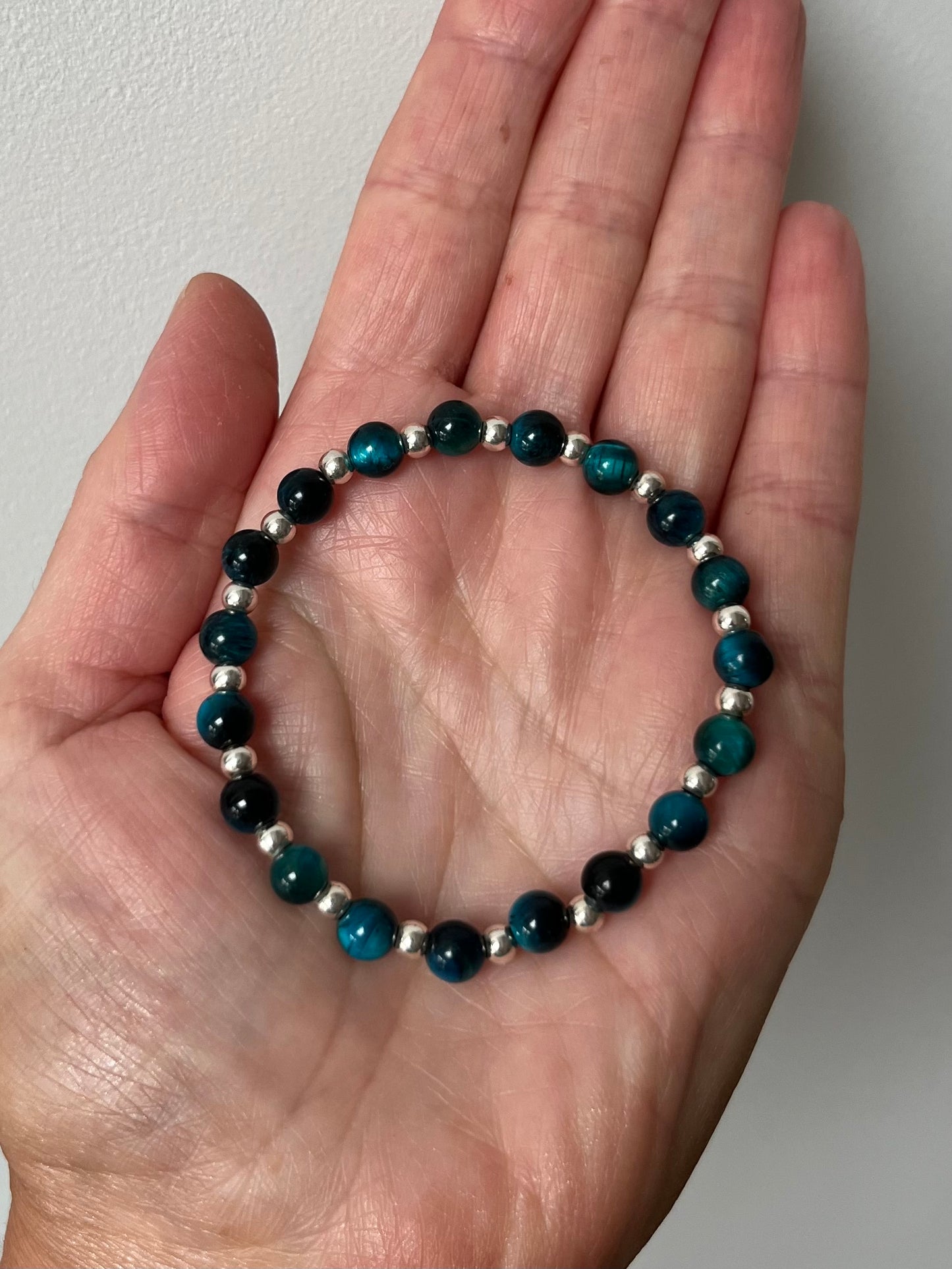 Blue Tiger Eye Crystal and Sterling Silver Bracelet