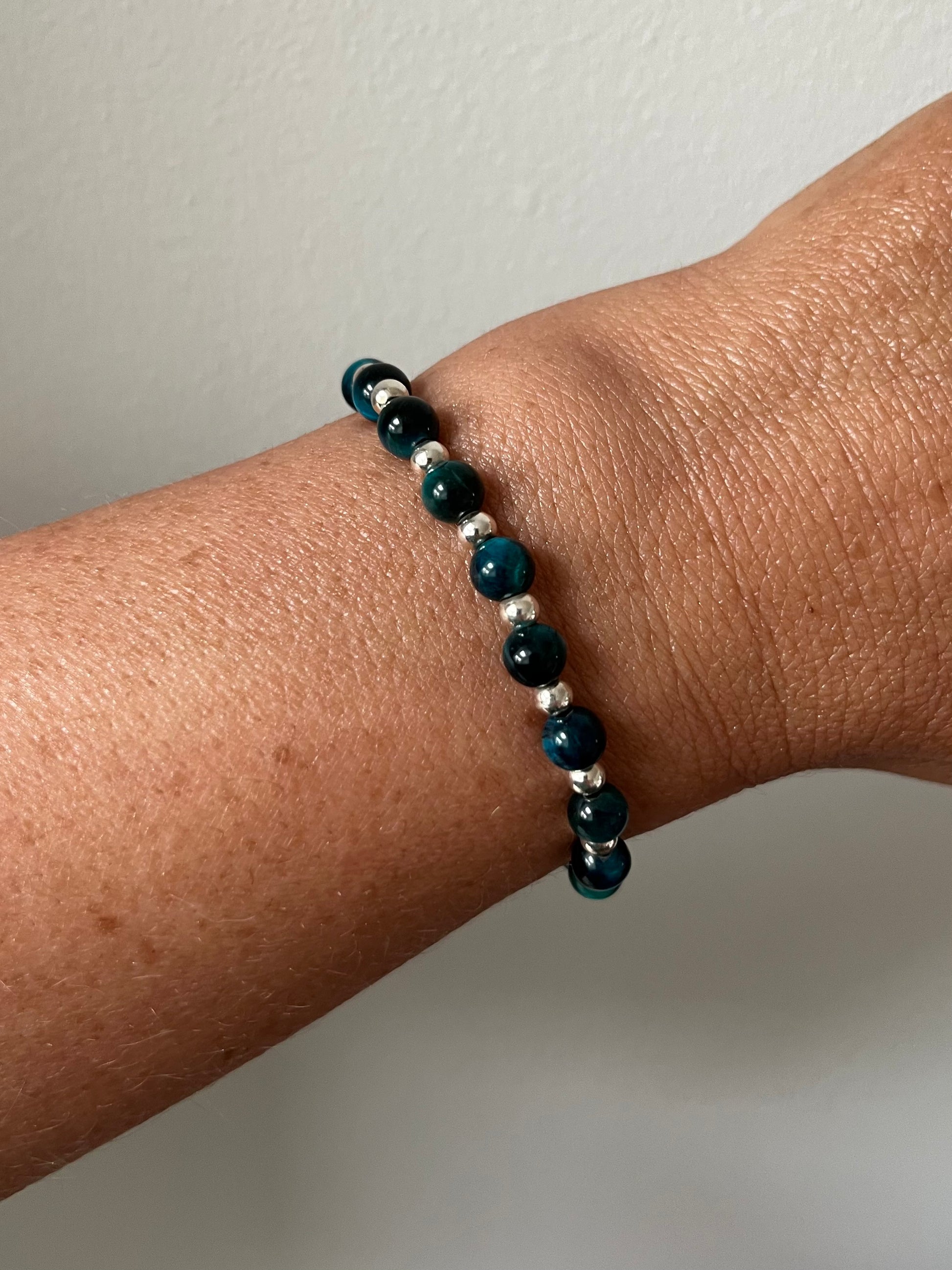 Blue Tiger Eye Crystal and Sterling Silver Bracelet