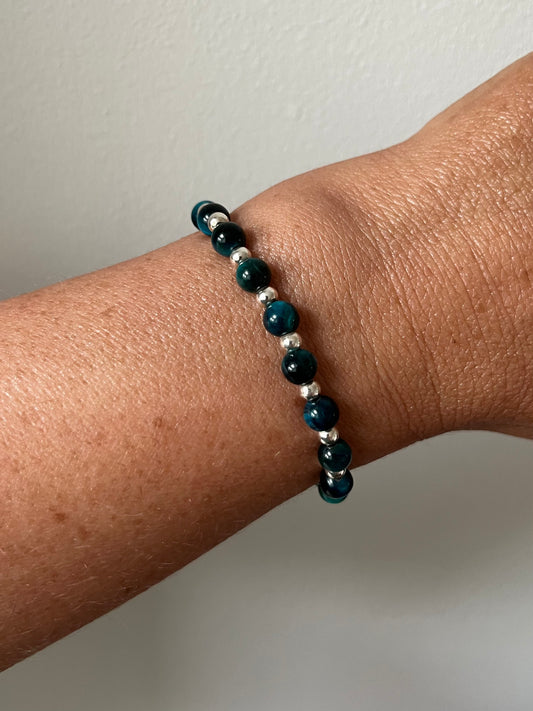 Blue Tiger Eye Crystal and Sterling Silver Bracelet