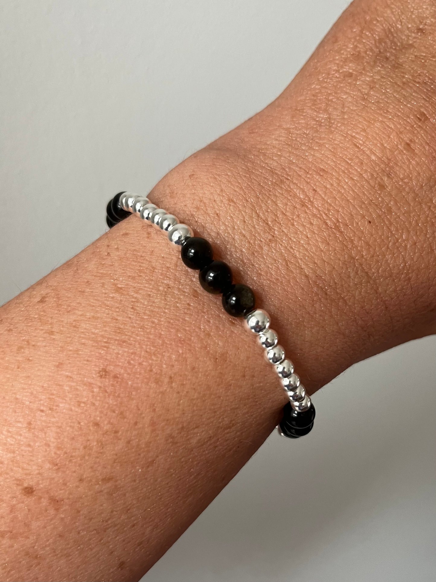 Gold Obsidian and Sterling Silver Bracelet