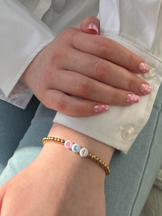 Gold Beaded Name Bracelet