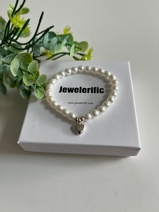 Pearl Bracelet with Silver Heart Charm
