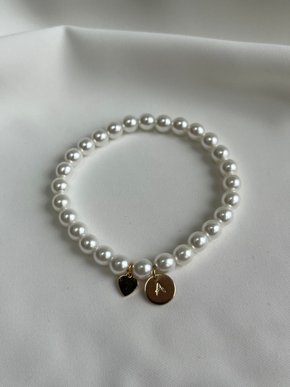 Pearl Bracelet with Initial Disc