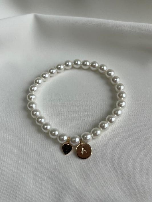 Pearl Bracelet with Initial Disc