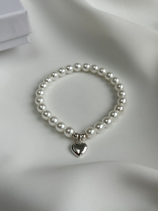Pearl Bracelet with Silver Heart Charm