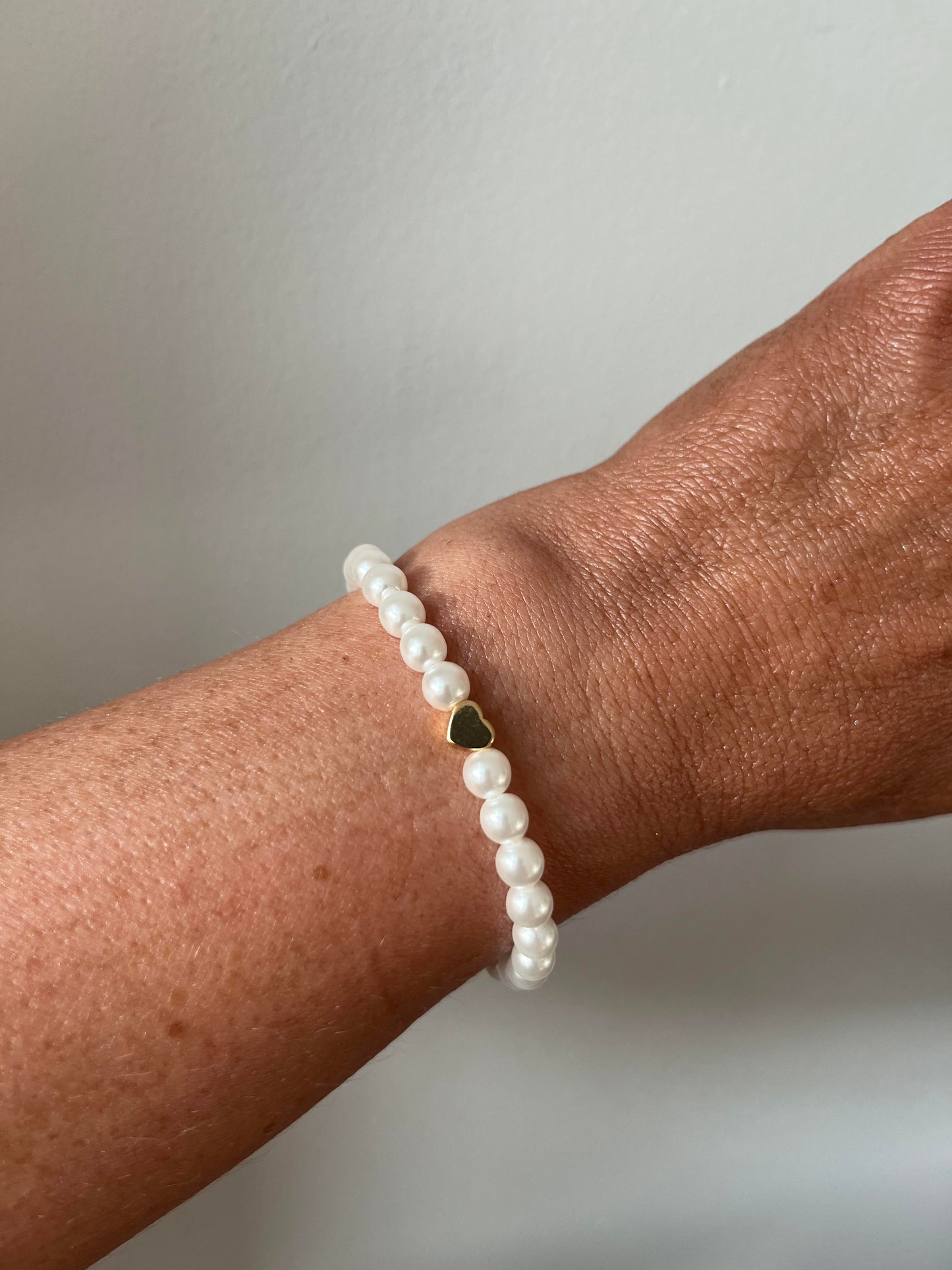 Pearl Bracelet with Gold Heart Charm