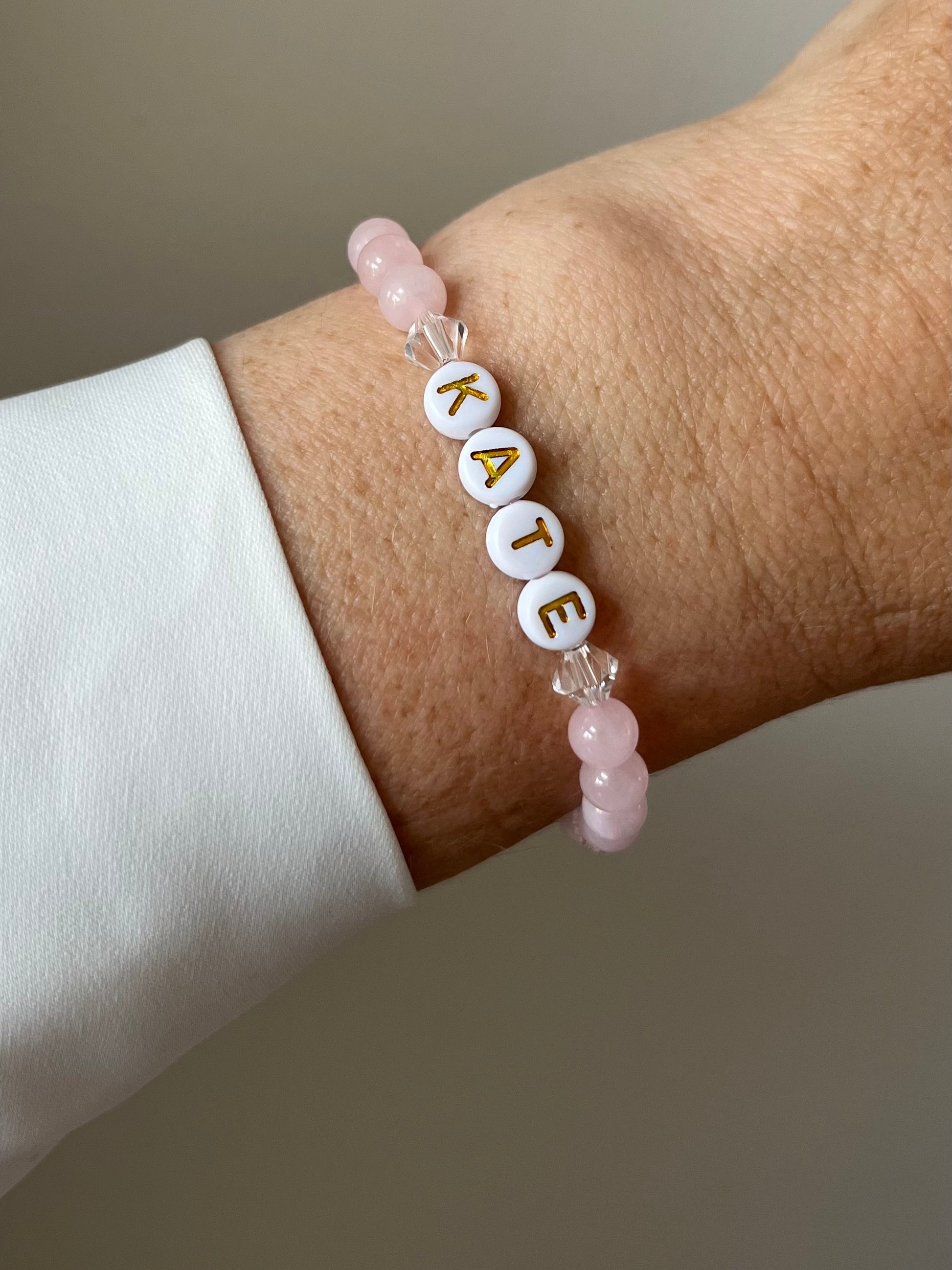 Personalised rose quartz crystal bracelet