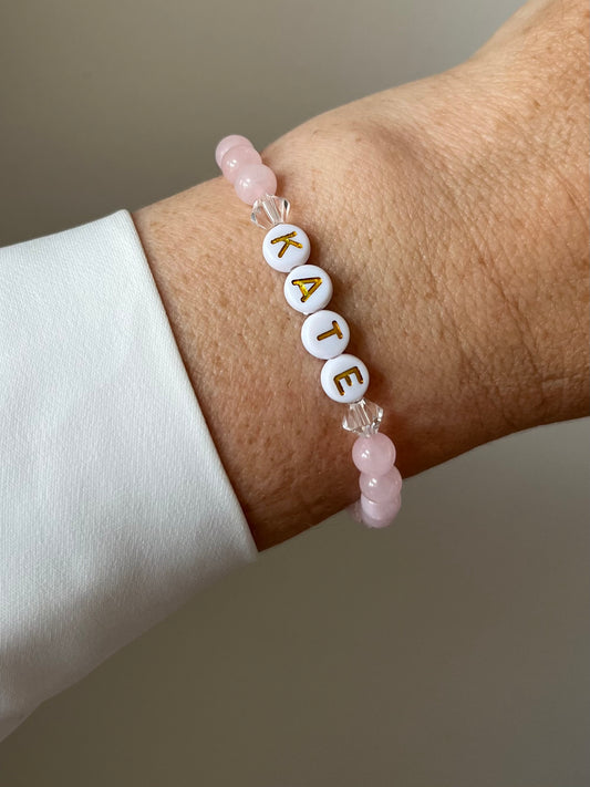 Personalised rose quartz crystal bracelet