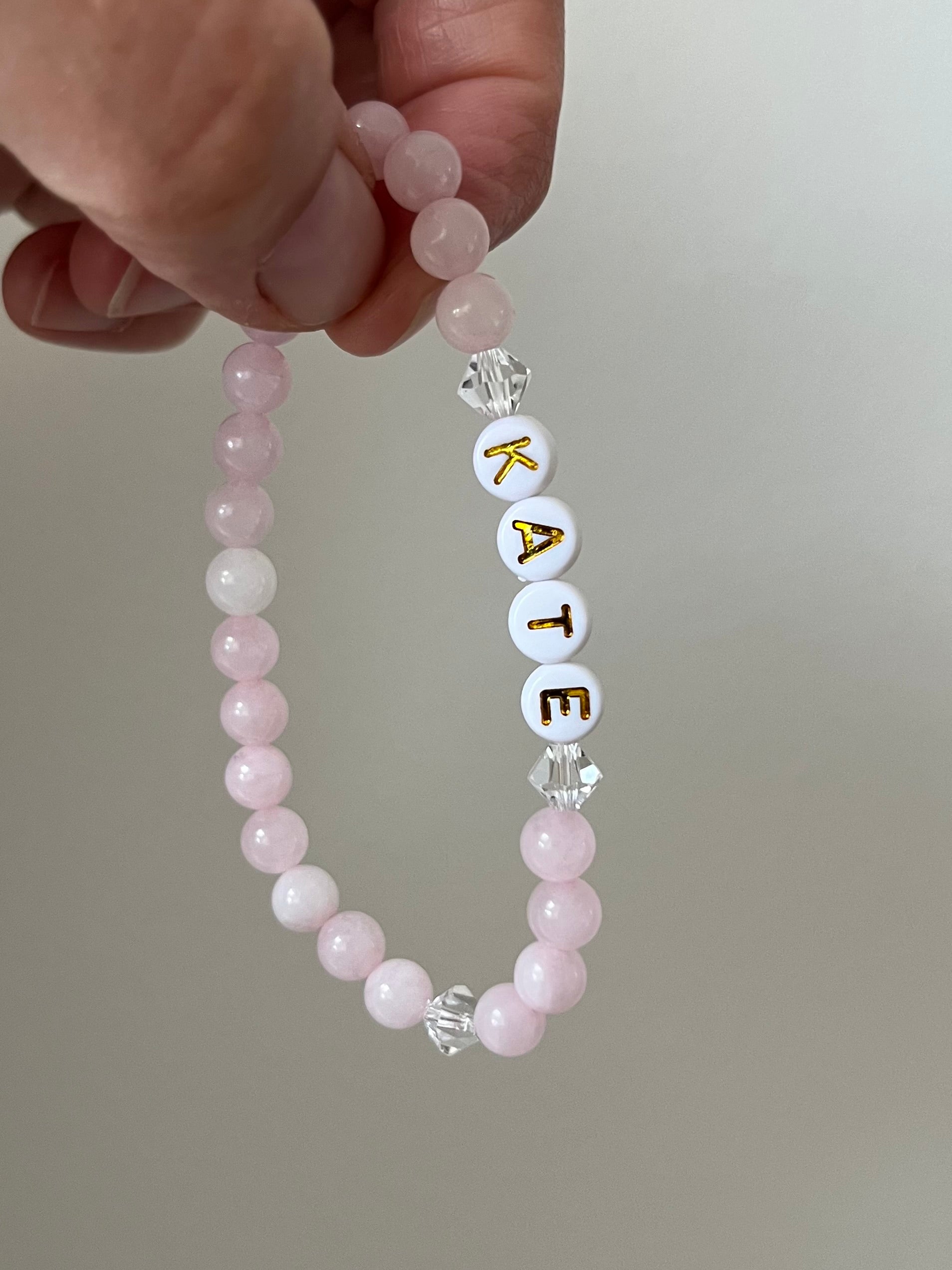 Personalised rose quartz crystal bracelet