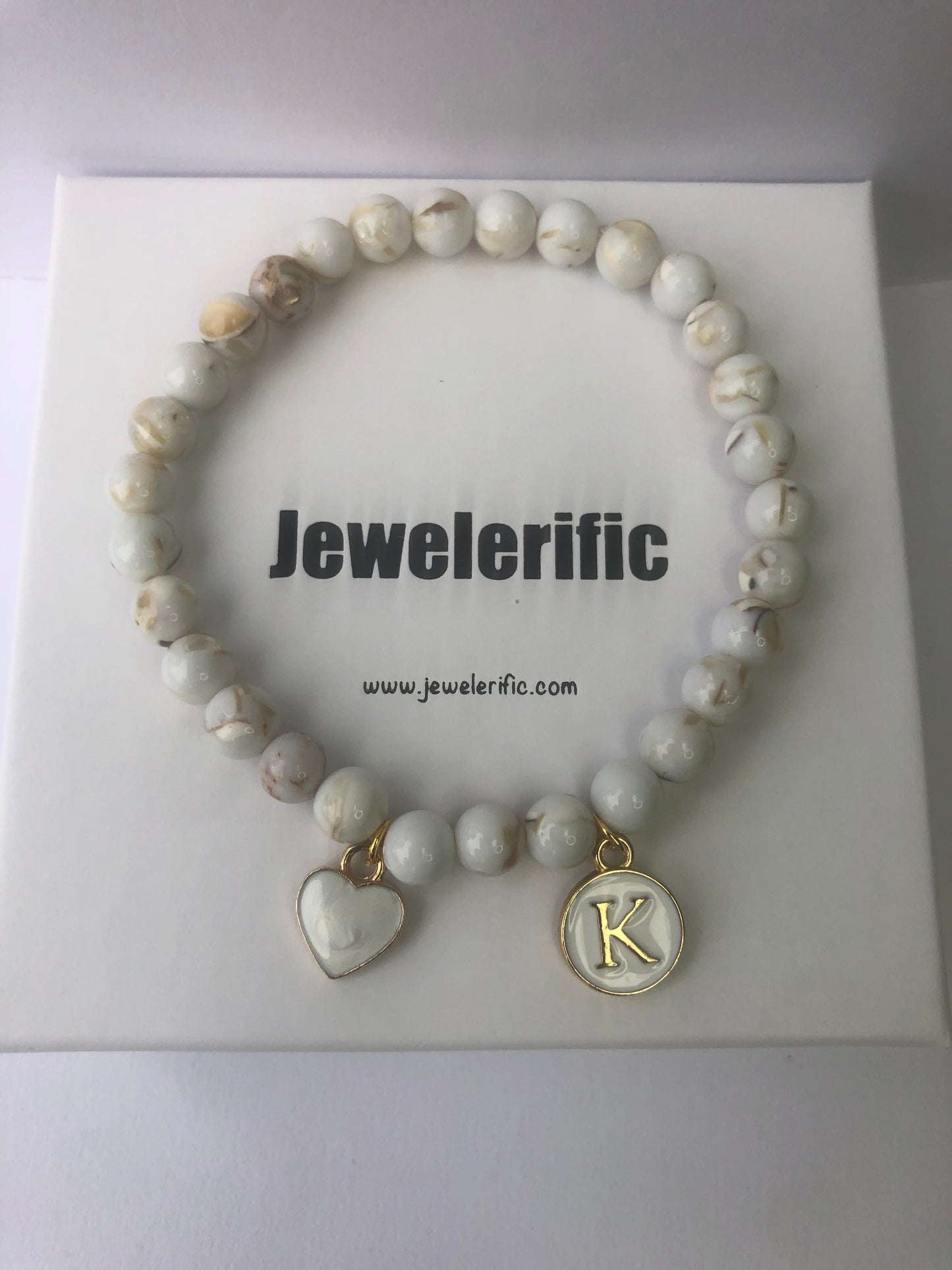 Personalised Gemstone Bracelet - Letter and Love Heart Charms