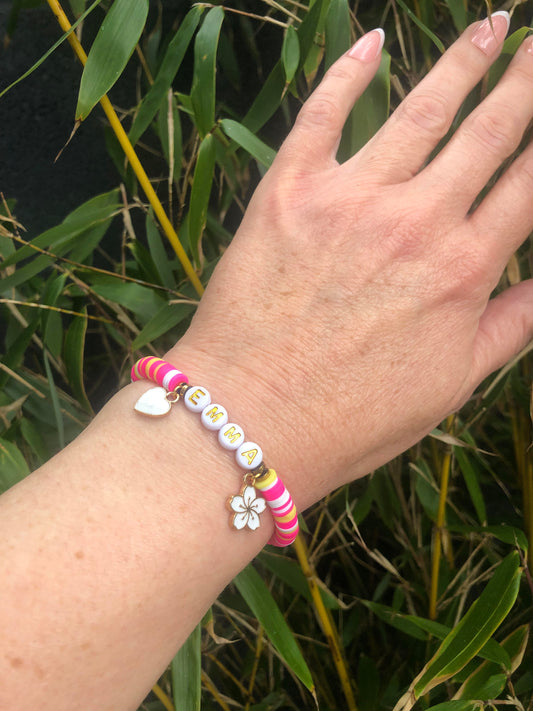 Personalised Clay Bead Bracelet - Name and Charms