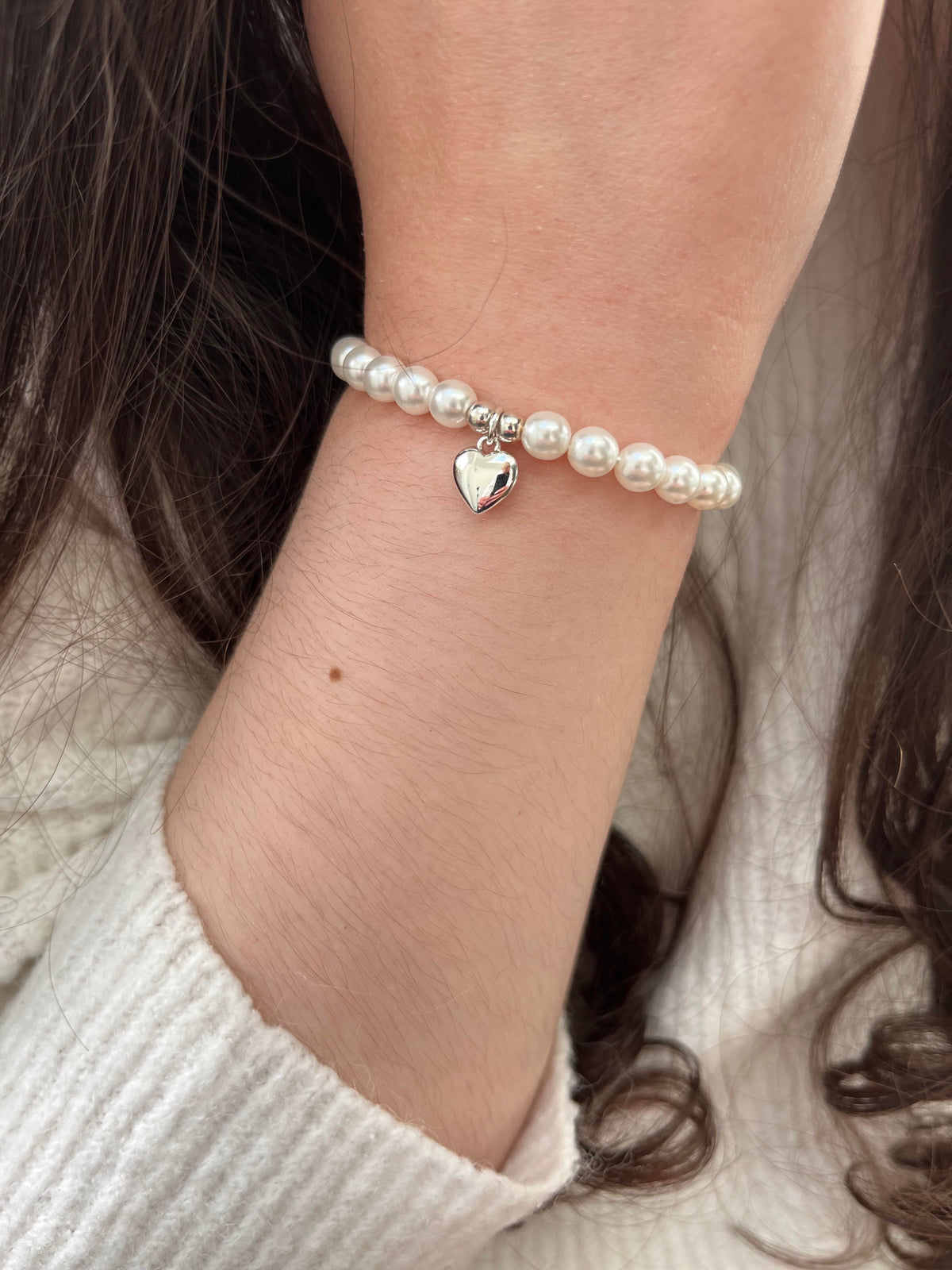 Pearl Bracelet with Silver Heart Charm