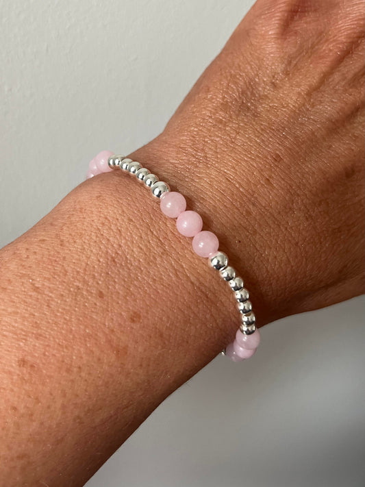 Pink Quartz and Sterling Silver Bracelet