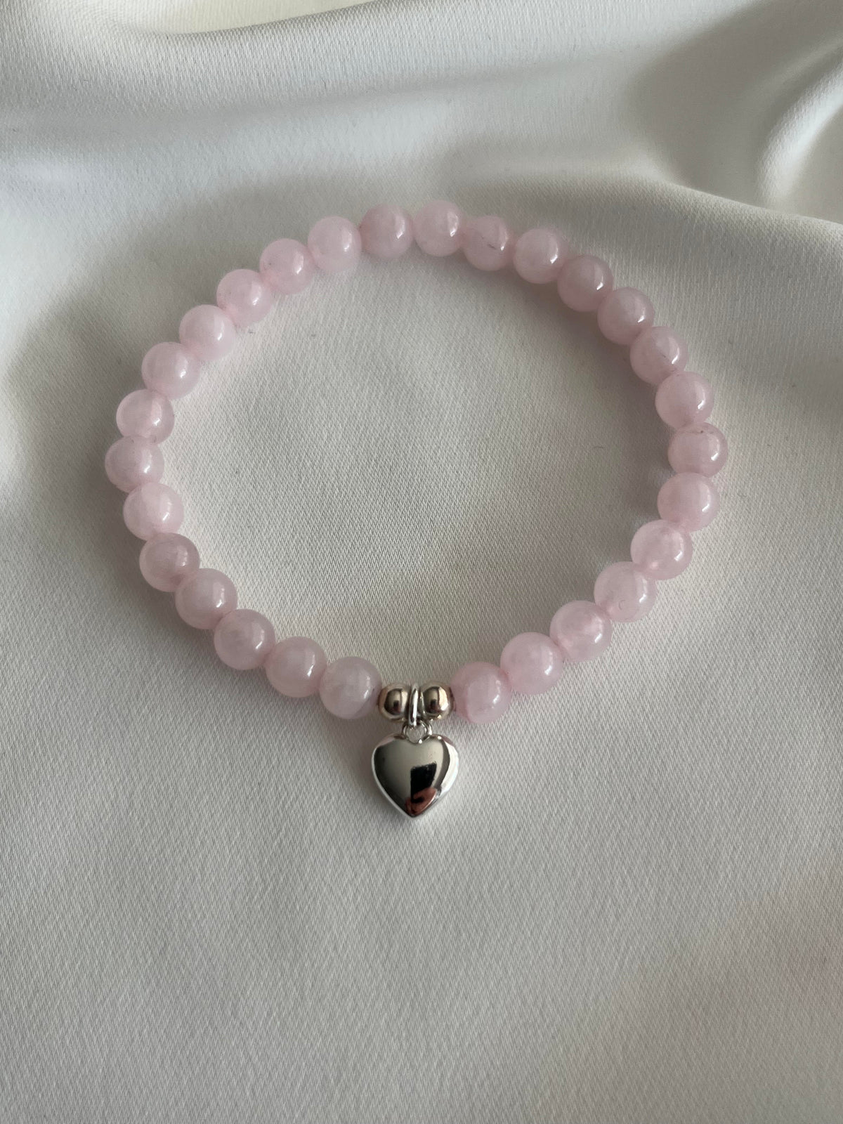 Rose Quartz Bracelet with Sterling Silver Heart Charm