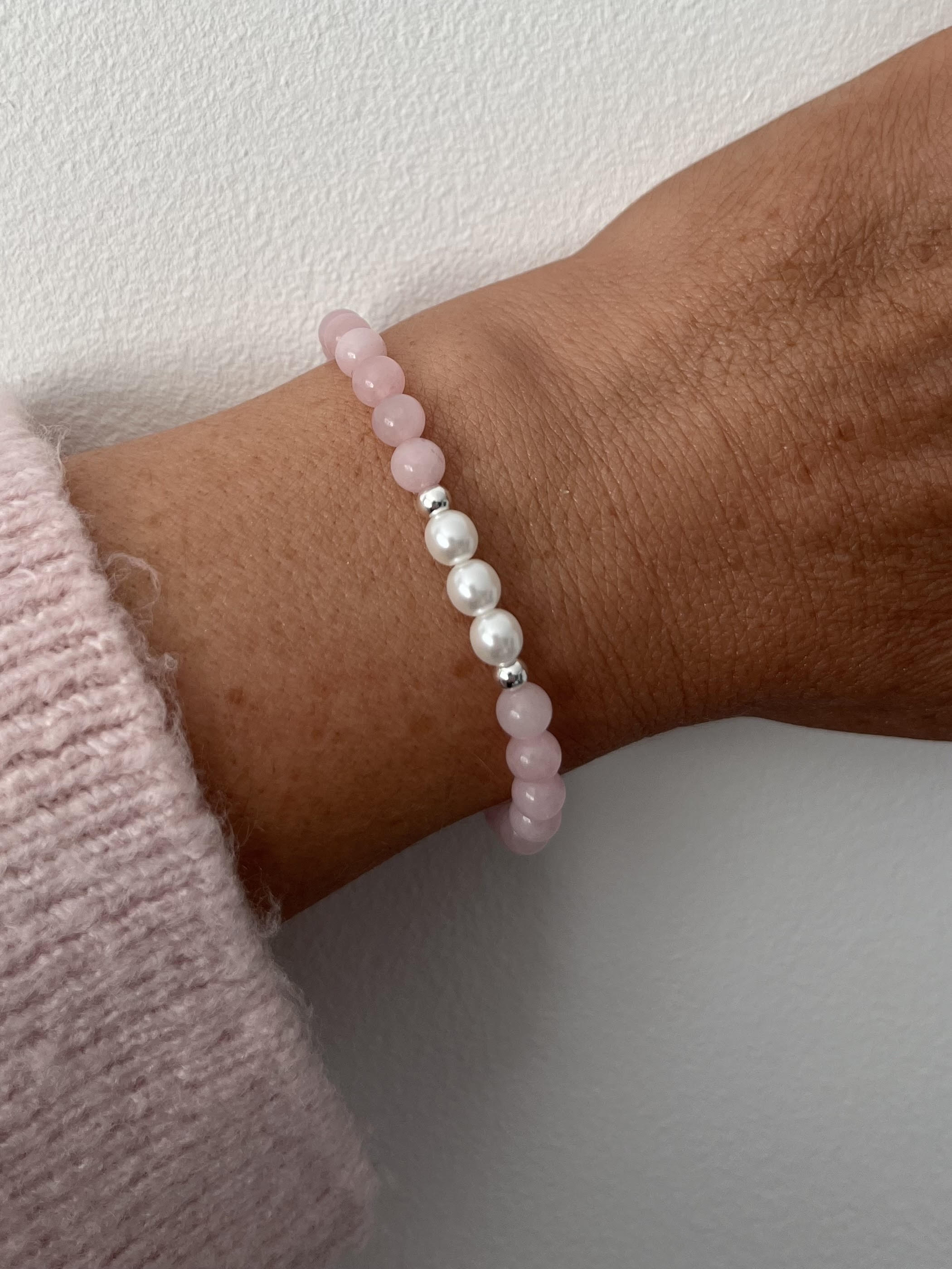 Pink Quartz and Pearl Bracelet