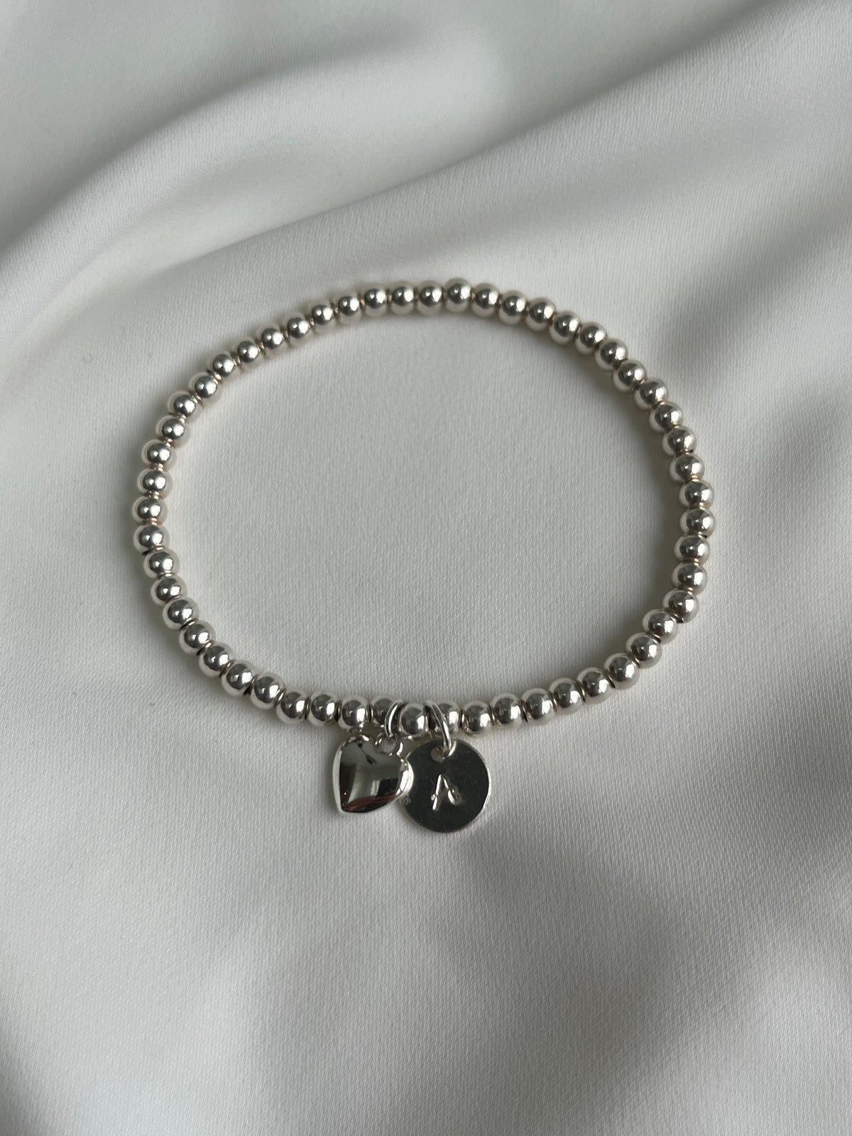 Sterling Silver Bracelet with Initial Disc and Heart Charm