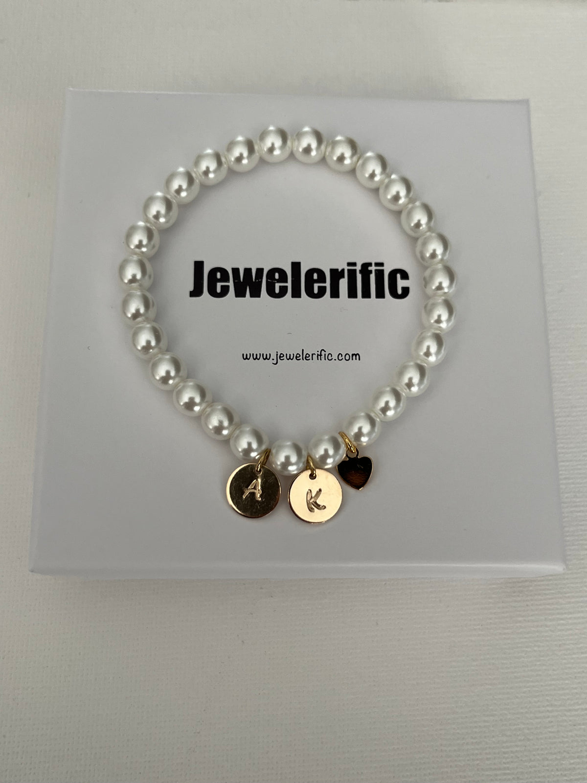 Pearl Bracelet with 2 Gold Initial Discs